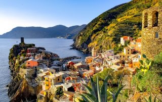Panoramic view of one of the five villages in Cinque Terre, Italy